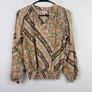 Cienna Shirt S Floral Silk Blend Patchwork Boho Peasant Cottagecore Indie Hippie